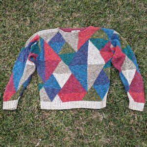 Vintage Boston Traders Geometric Sweater Mens Large Patchwork 80s 90s Biggie